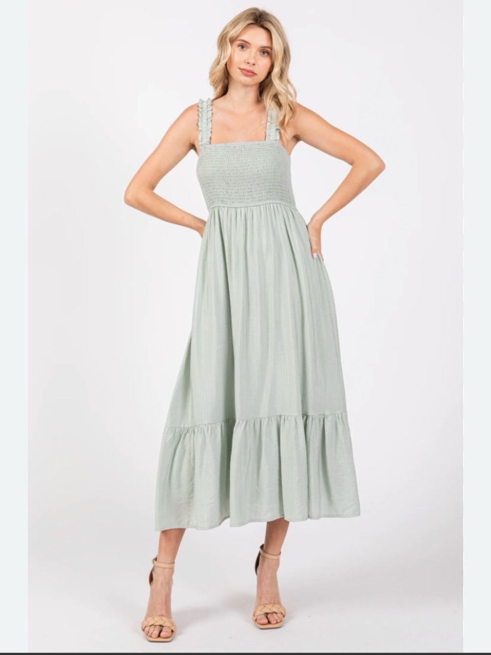 Listicle Sage Green Smocked Maxi Dress